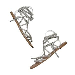 Steve Madden | Rhinestone Sparkle Silver Lace Up Gladiator Sandals Flats 10
